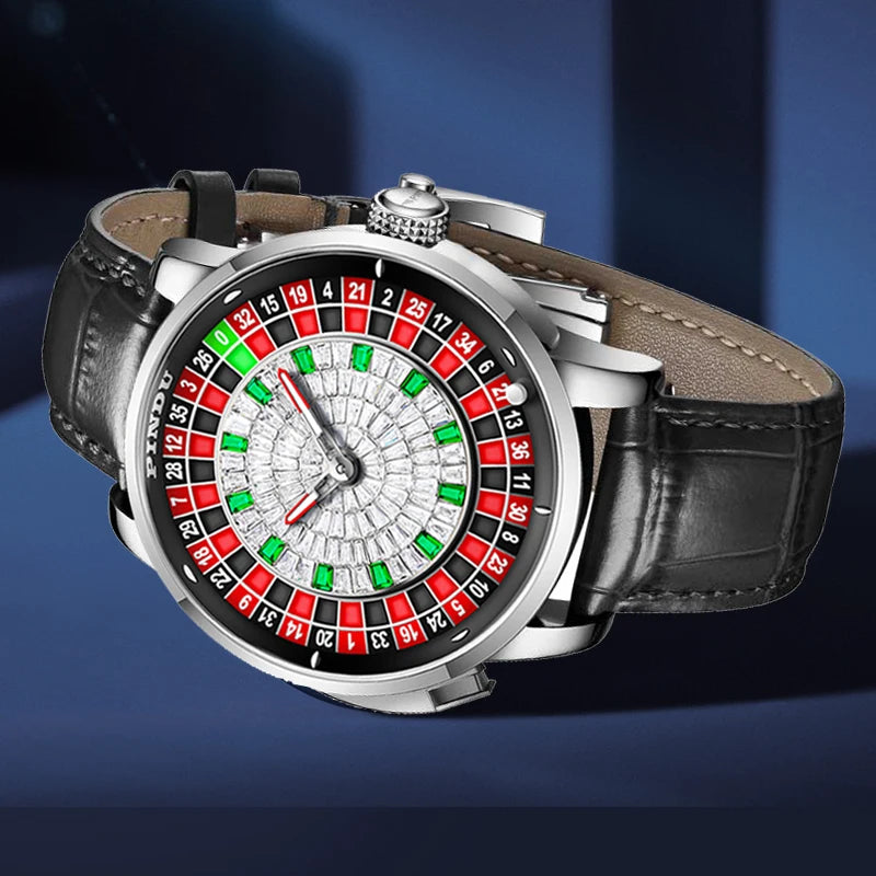 Men's PINDU Gambling Table Button Style Automatic Rotating Diamond Luminous Roulette Watch