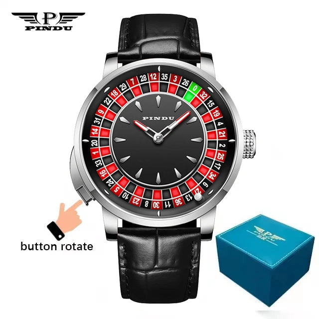 Men's PINDU Gambling Table Button Style Automatic Rotating Diamond Luminous Roulette Watch