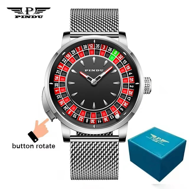 Men's PINDU Gambling Table Button Style Automatic Rotating Diamond Luminous Roulette Watch