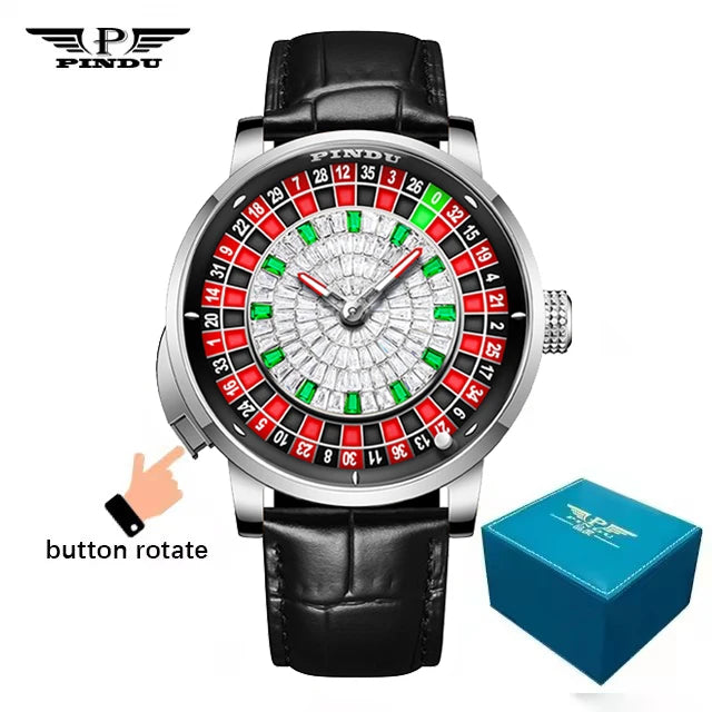 Men's PINDU Gambling Table Button Style Automatic Rotating Diamond Luminous Roulette Watch