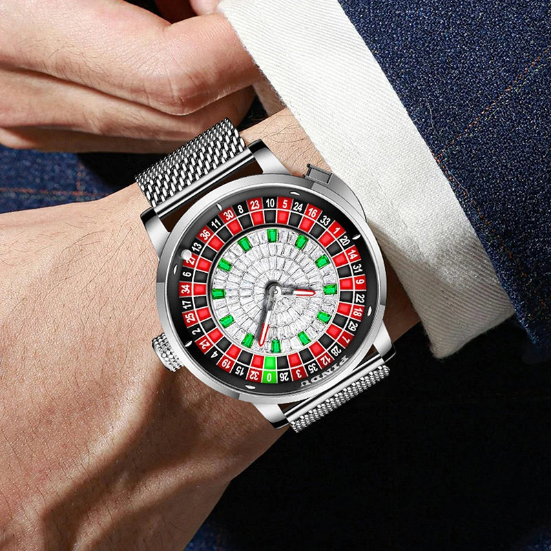 Men's PINDU Gambling Table Button Style Automatic Rotating Diamond Luminous Roulette Watch
