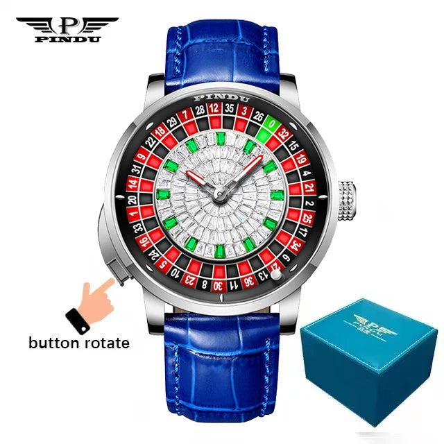 Men's PINDU Gambling Table Button Style Automatic Rotating Diamond Luminous Roulette Watch