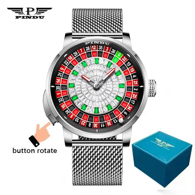 Men's PINDU Gambling Table Button Style Automatic Rotating Diamond Luminous Roulette Watch