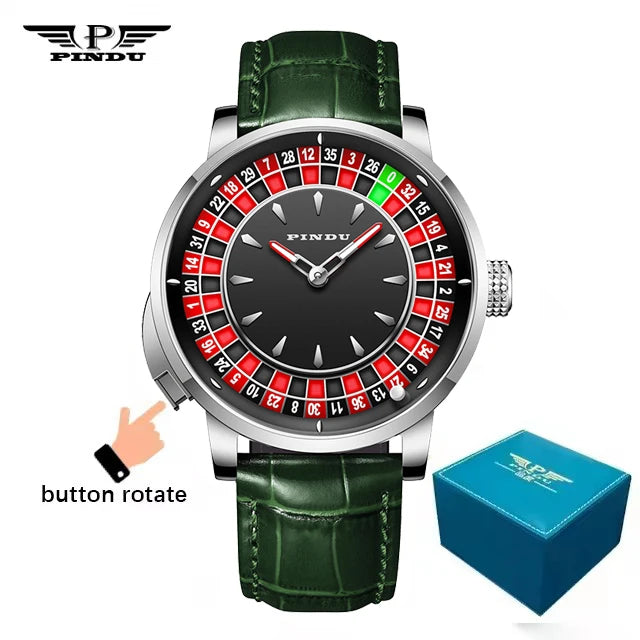 Men's PINDU Gambling Table Button Style Automatic Rotating Diamond Luminous Roulette Watch