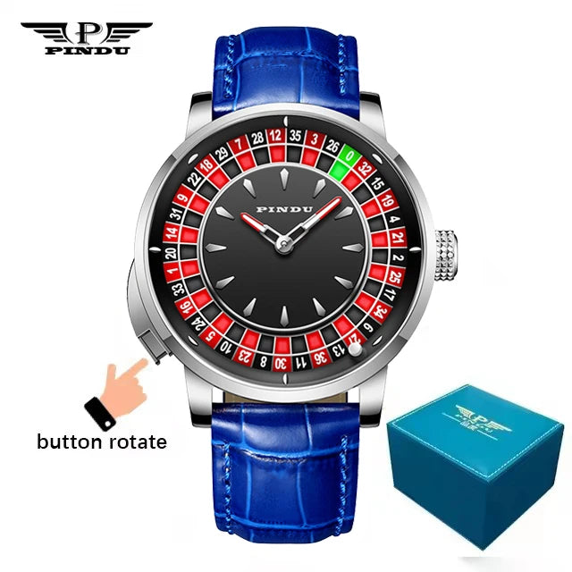 Men's PINDU Gambling Table Button Style Automatic Rotating Diamond Luminous Roulette Watch