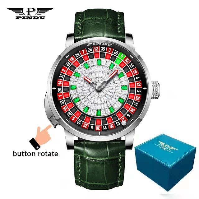 Men's PINDU Gambling Table Button Style Automatic Rotating Diamond Luminous Roulette Watch